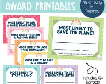 Funny Student Award Certificates: End of Year, 65+ Editable (Digital Download)