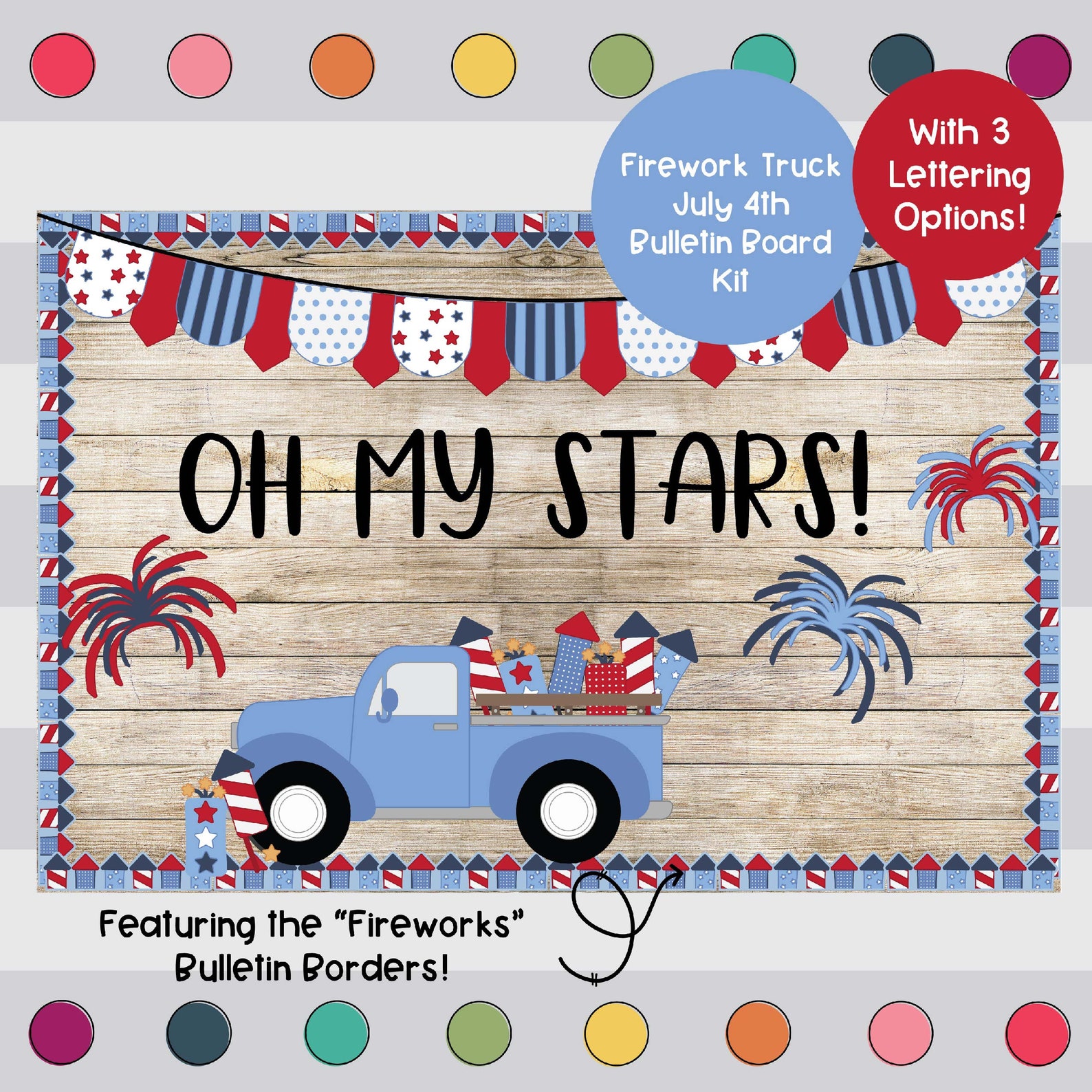 Fireworks July 4th Patriotic Bulletin Board Summer Bulletin Etsy UK