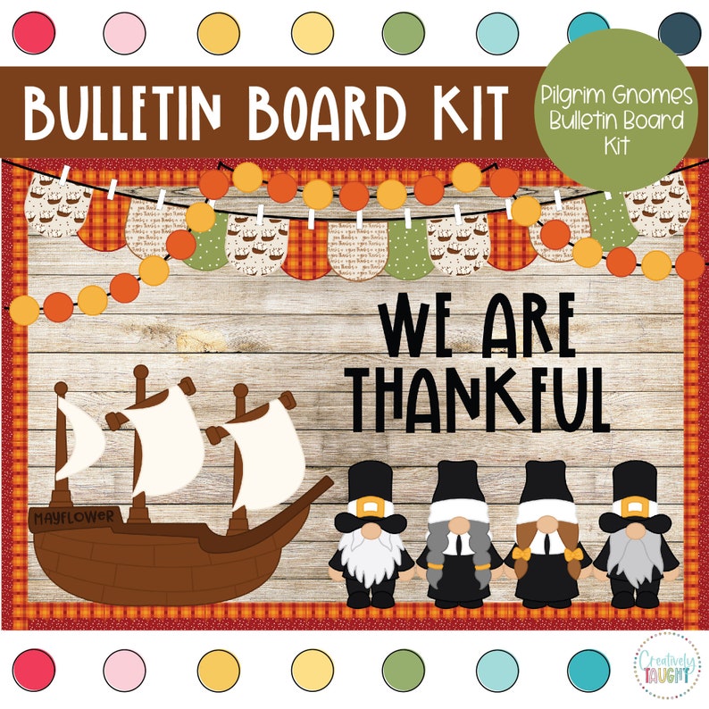 Pilgrim Gnomes Thanksgiving November Bulletin Board Kit image 3