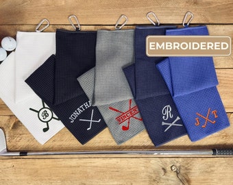 Asciugamano da golf personalizzato per lui, regalo ricamato per addio al celibato dello sposo, regalo per la festa del papà, asciugamano da golf con monogramma, compleanno del golfista