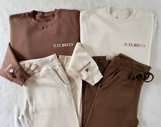 Matching Couples Shirt and Sweatpants Gift • Custom Embroidered Anniversary Shirt for Him • Roman Numeral Hoodie • Engagements, Bachelorette
