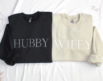 Wifey Hubby Embroidered Sweatshirt, Tone on Tone, Honeymoon & Bridal Gift, Mrs Crewneck, Wife Jumper, Wifey Bride Sweater, Mr Mrs Pullover