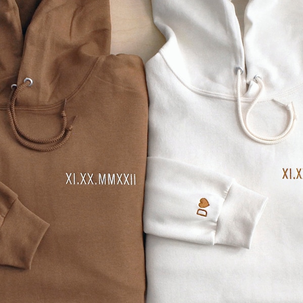 Custom Embroidered Roman Numeral Hoodie • Couples Gift • Personalized Date and Initial Hoodie • Engagements, Anniversaries, Bachelorette's