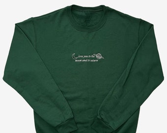 Sweat brodé lune et Saturne, cadeau pour meilleure amie, pull minimaliste, cadeau d'anniversaire, cadeau personnalisé pour elle, pull unique
