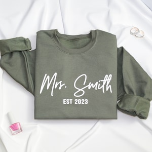 Embossed Mrs Sweatshirt • Personalized Crewneck Engagement Gift for Bride • Future Mrs Custom Top • Wedding Bridal Shower • Custom Newly Wed