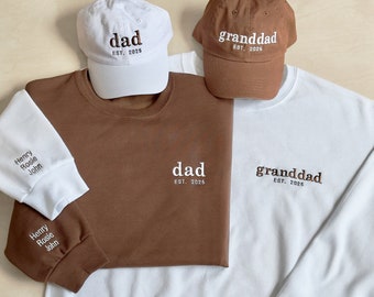 Vaderdagsweater • Op maat geborduurd cadeau • Gepersonaliseerde hoodie met datum en naam • Shirt vader opa grootouders • Bijpassende top en hoed