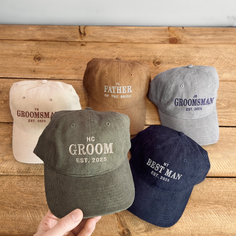 Custom Embroidered Groomsmen Hat, Corduroy Groom Ballcap, Father of the Bride Cap, Best Man Hat, Gift for Him, Wedding & Bachelor Party Hats image 2