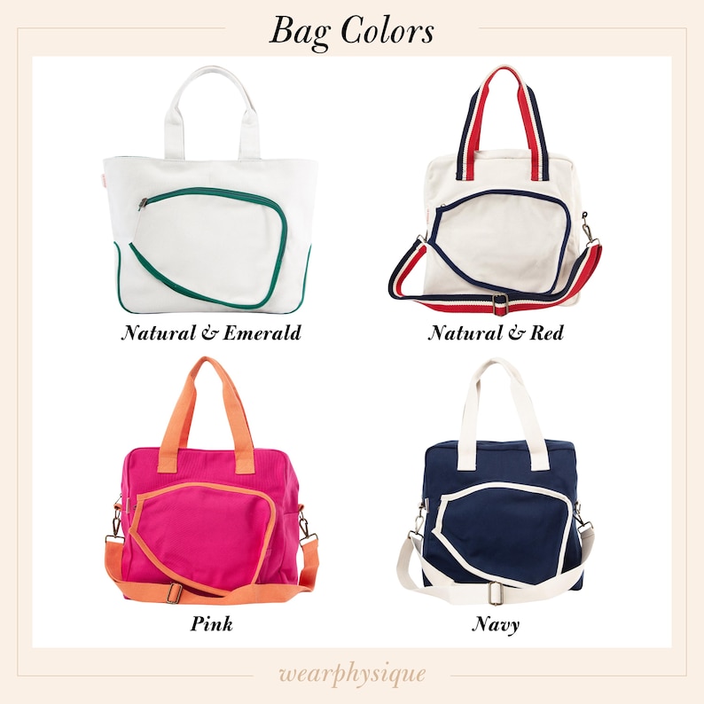 Peut inclure: Quatre sacs fourre-tout de couleurs diff&eacute;rentes. Les sacs sont en toile naturelle avec des finitions de couleur contrast&eacute;e. Les couleurs sont naturelles avec une bordure vert &eacute;meraude, naturelles avec une bordure rouge, rose avec une bordure orange et bleu marine avec une bordure blanche. Les sacs ont une poign&eacute;e sup&eacute;rieure et une longue bandouli&egrave;re.