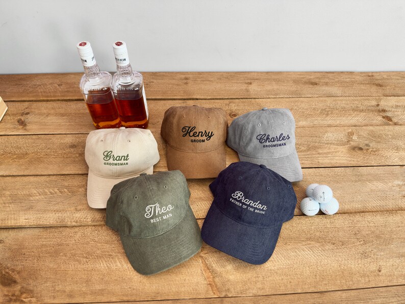 Custom Embroidered Groomsmen Hat, Corduroy Groom Ballcap, Father of the Bride Cap, Best Man Hat, Gift for Him, Wedding & Bachelor Party Hats image 3