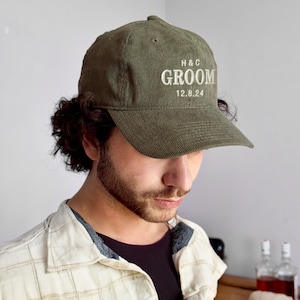 Custom Embroidered Groomsmen Hat, Corduroy Groom Ballcap, Father of the Bride Cap, Best Man Hat, Gift for Him, Wedding & Bachelor Party Hats image 5