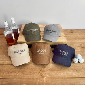 Custom Embroidered Groomsmen Hat, Corduroy Groom Ballcap, Father of the Bride Cap, Best Man Hat, Gift for Him, Wedding & Bachelor Party Hats image 4