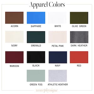 Puede incluir: Un gr&aacute;fico que muestra 14 colores de ropa diferentes, incluyendo Avellana, Zafiro, Blanco, Verde Oliva, Marfil, Esmeralda, Rosa P&eacute;talo, Gris Oscuro, Granate, Negro, Azul Marino, Rojo, Niebla Verde y Gris Atl&eacute;tico.