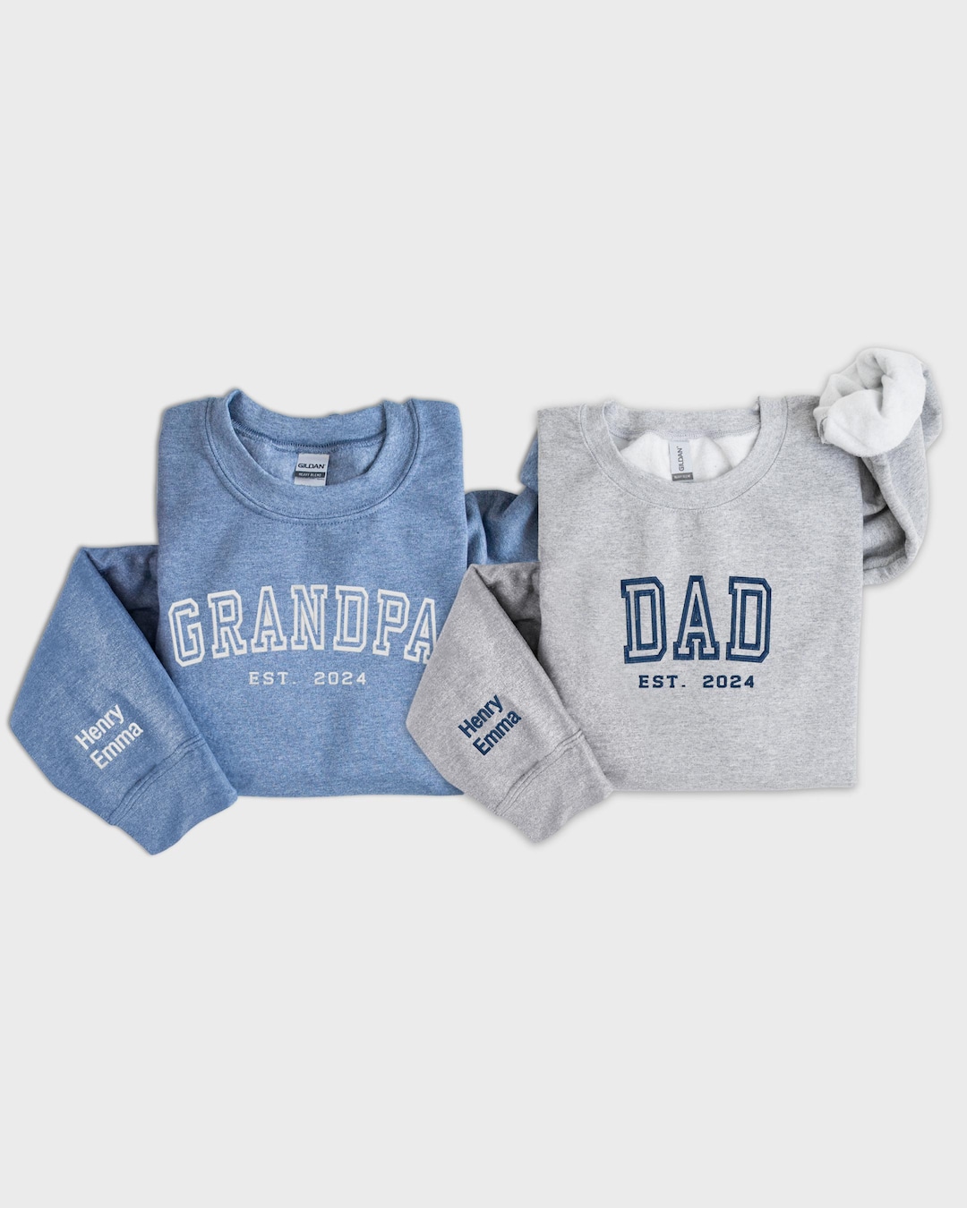 Dad Grandpa Embroidered Gift Sweatshirt, Custom Granddad Crewneck, First Father's Day Shirt, Daddy EST Pullover, New Grandparent Dad Sweater