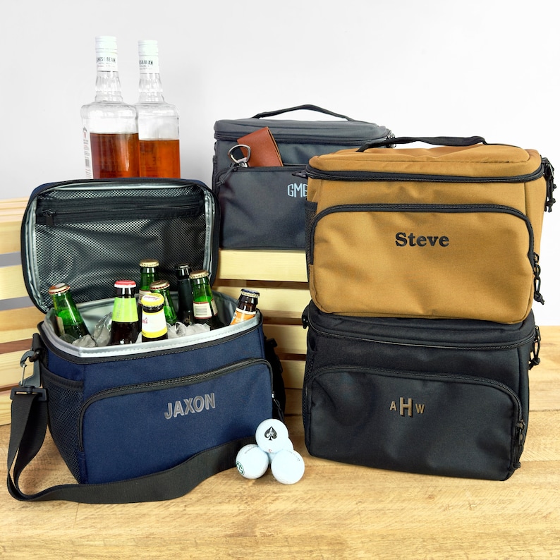 Borsa termica personalizzata per il pranzo, borsa termica ricamata per lo sposo, testimone di nozze, regalo termico monogrammato per uomo, borsa termica portatile con guscio morbido e nome immagine 1