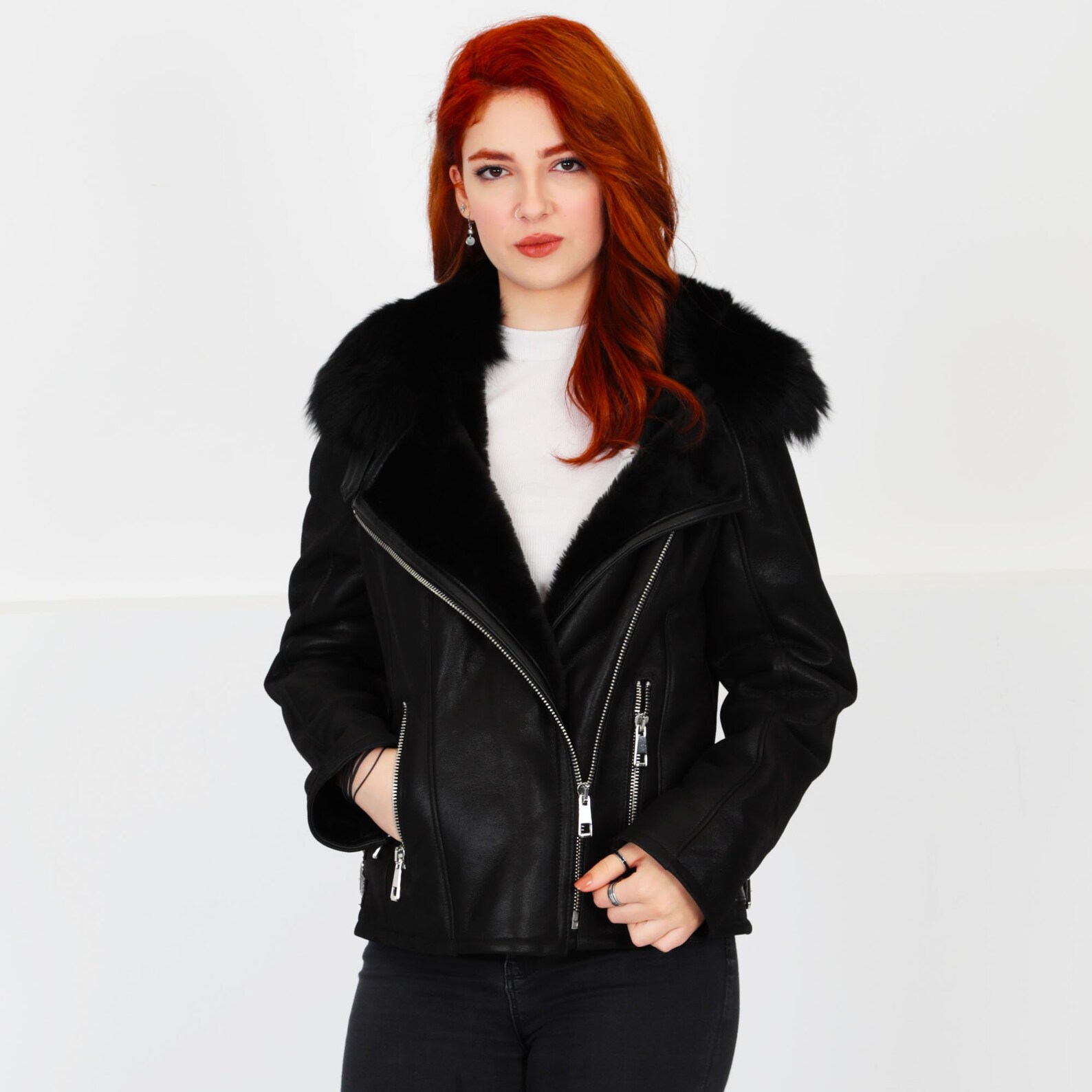 Leather Jacket Genuine Leather and Fur Shearling Coat Arm Etsy Australia