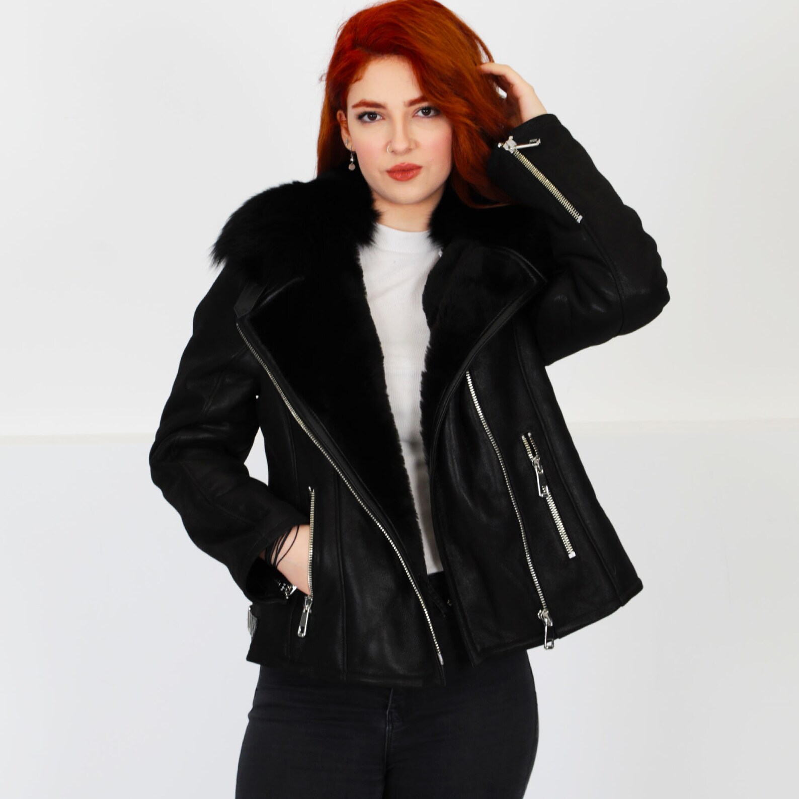 Leather Jacket Genuine Leather and Fur Shearling Coat Arm Etsy Australia