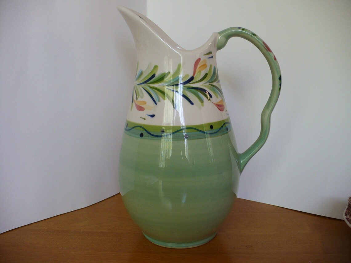 Vintage Gail Pittman Large Pottery Pitcher in a Soft Green Etsy
