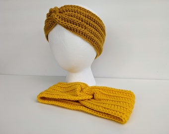 Yellow Ear Warmer Headband, Ribbed Headband, Crochet Ear Warmer, Twist Headwarmer, Knit Headband, Birthday Gift Her, Gift for Mom