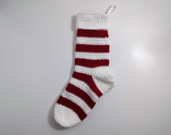 Crochet Stocking, Christmas Stocking, Holiday Sock, Striped, Handmade, Christmas Décor, Winter Mantle, Santa Sock, Stocking Stuffer, Red