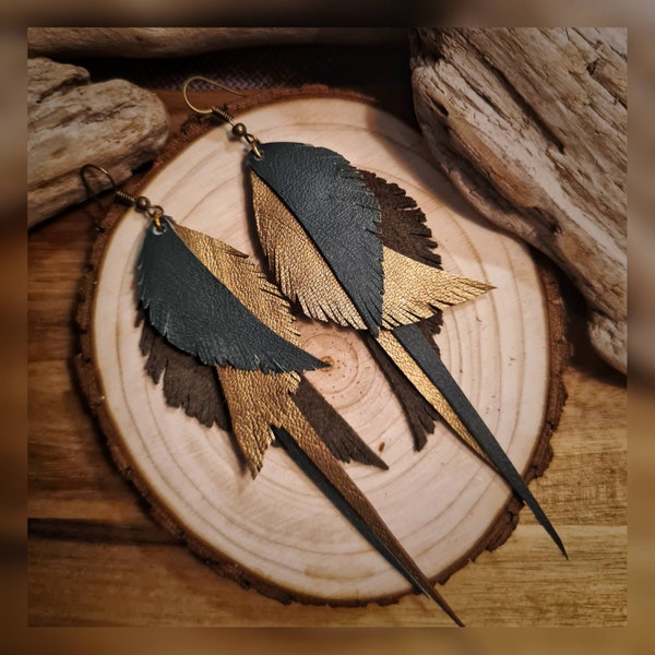 Feather earrings from genuine leather