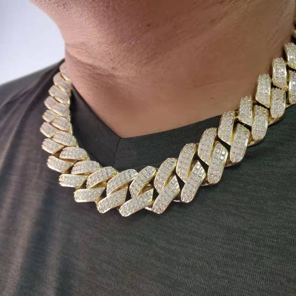 Monaco Chain Miami Cuban Royal Link 5A CZ Pave Setting Real Etsy
