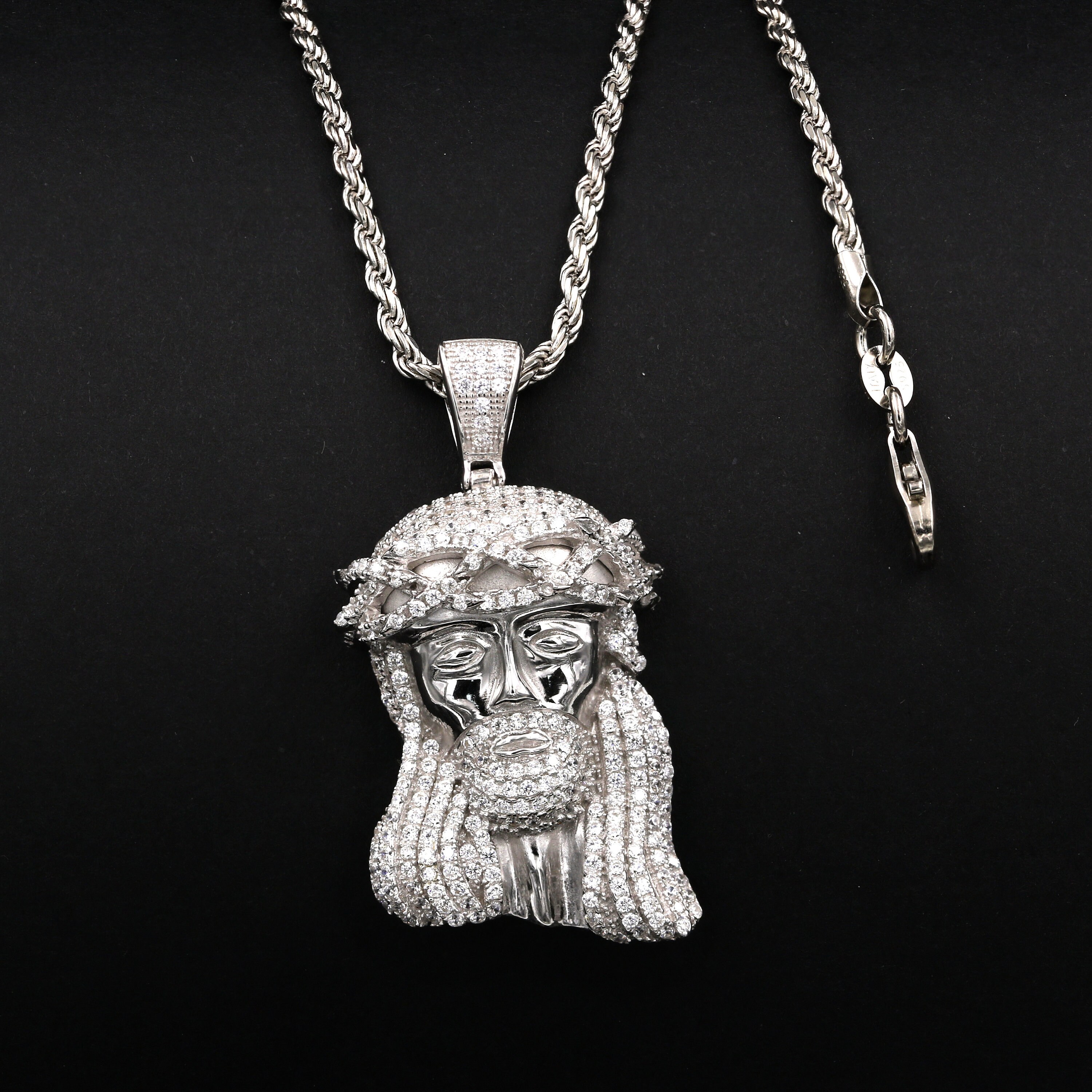 18K Gold Plated Full CZ Jesus Head Pendant With 2.5MM Etsy