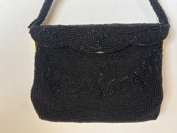 Vintage Beaded Black Purse. Black handbag. Beaded… - image 2