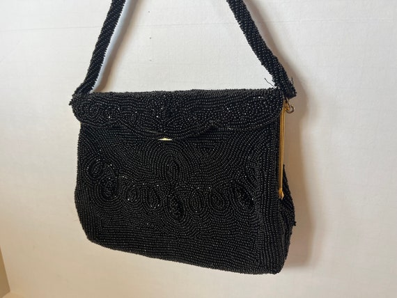 Vintage Beaded Black Purse. Black handbag. Beaded… - image 3