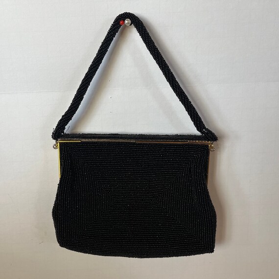 Vintage Beaded Black Purse. Black handbag. Beaded… - image 5