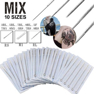 50pcs Mixed Assorted Tattoo Needles 10 Sizes-3 5 7 9RL 5 7 9RS 5 7 9M1