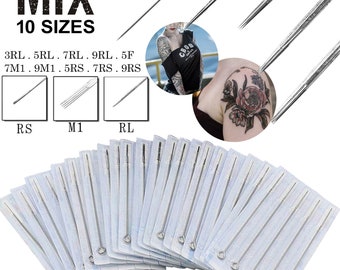 50pcs Mixed Assorted Tattoo Needles 10 Sizes-3 5 7 9RL 5 7 9RS 5 7 9M1