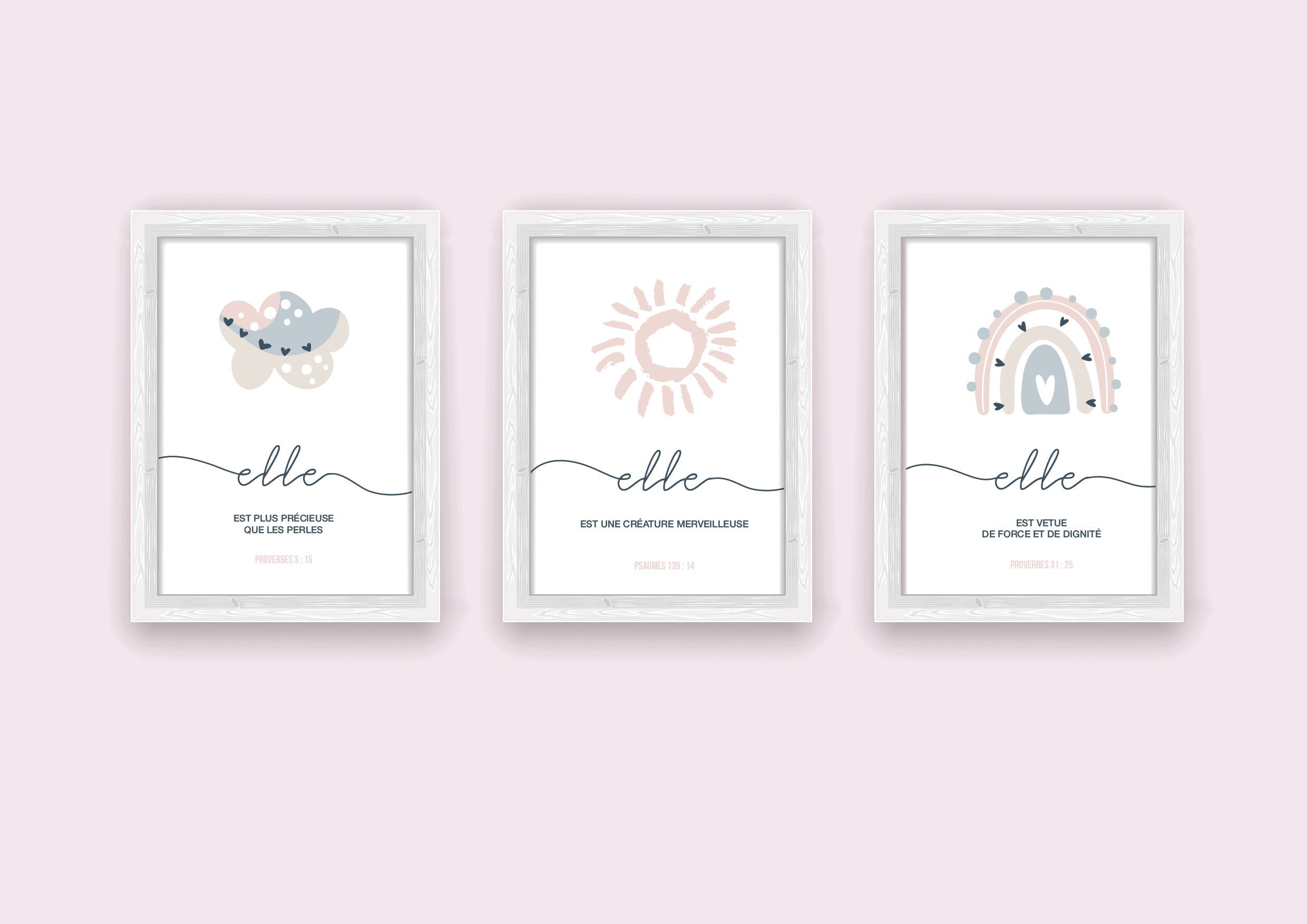 Set de 3 Affiches Reprenant Trois Versets Pour Filles