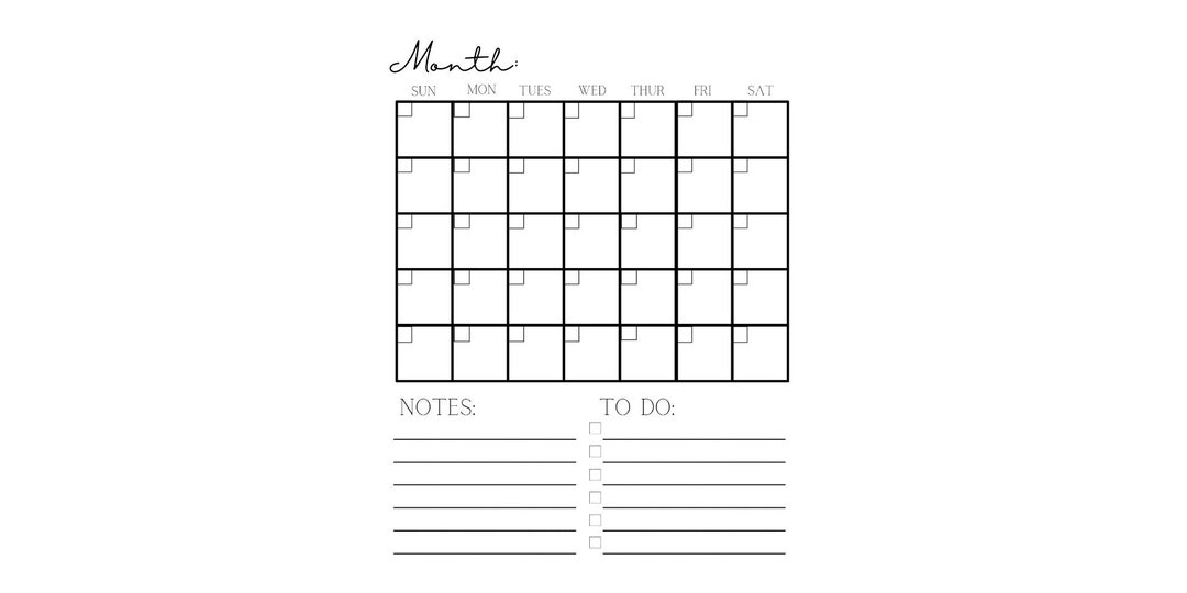Printable Calendar- Digital Download- 11x8.5- Blank Calendar With Place ...