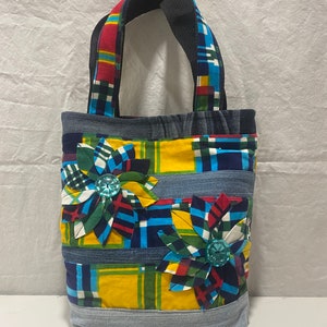 Jeans and Velvet fabric Small Shoulder bag