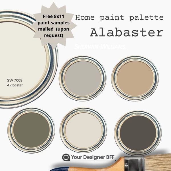 SW 7008 Alabaster Complementary Color Palette For Sherwin Williams, Interior Design Paint Palette, Whole House Paint Colors, Home Paint