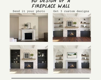 Custom 3D Fireplace Wall Designs - 3 Unique Options, Interior Design, Computer Drawing