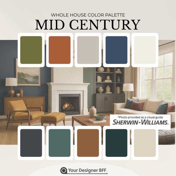 Mid-Century Modern Paint Palette – Sherwin-Williams Inspired Colors for Interior Design & Home Decor