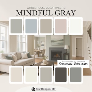 Mindful Gray Sherwin-Williams Whole Home Paint Palette – Soft Neutral Colors for Timeless Interior Design (Digital PDF)