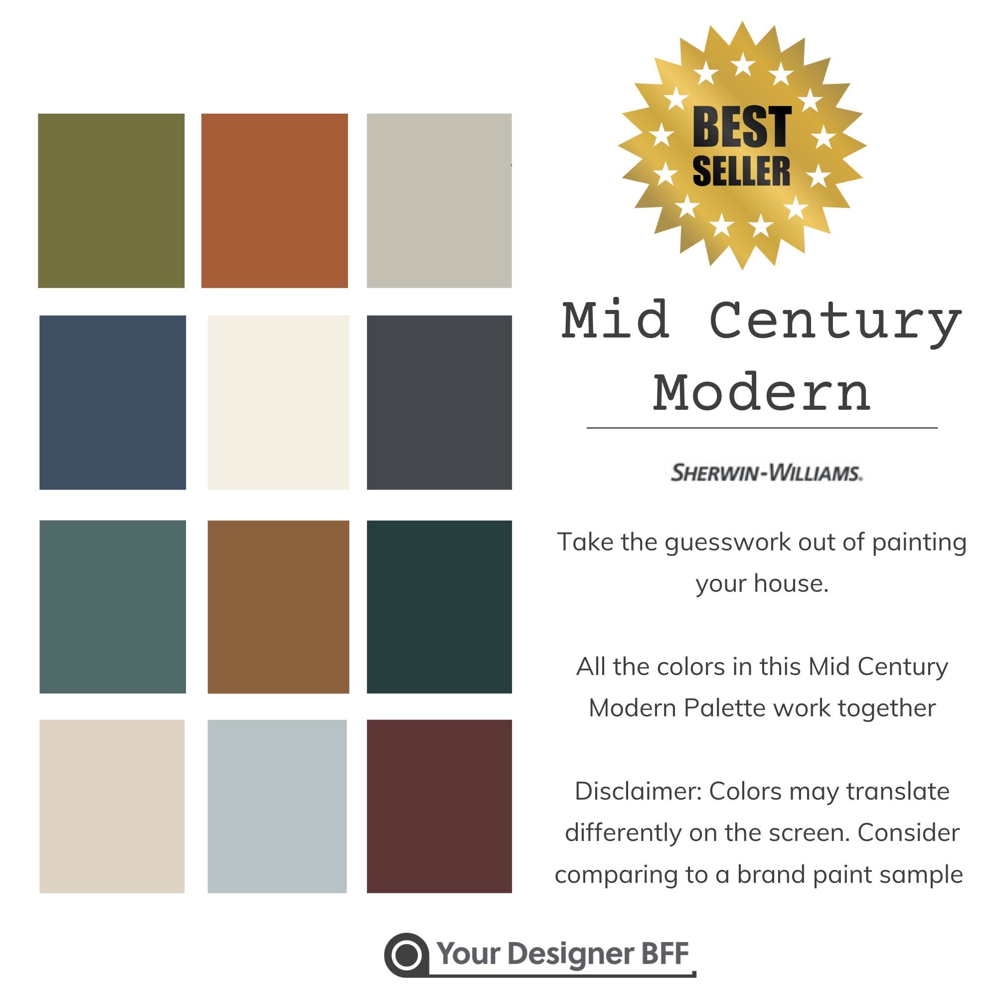 Mid Century Modern Palette, Sherwin Williams Paint Scheme, Interior ...