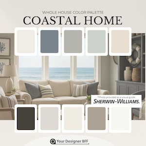 Coastal Home Sherwin-Williams Whole House Paint Palette – Soft Beach-Inspired Neutrals & Blues (Digital PDF Download)