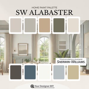SW 7008 Alabaster Complementary Color Palette For Sherwin Williams, Interior Design Paint Palette, Whole House Paint Colors, Home Paint