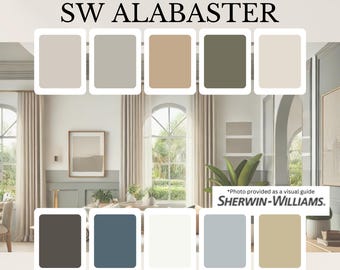 SW 7008 Alabaster Complementary Color Palette For Sherwin Williams, Interior Design Paint Palette, Whole House Paint Colors, Home Paint