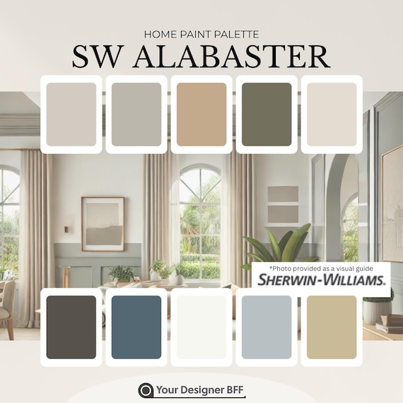 Alabaster Paint Palette, Sherwin Williams SW 7008, Whole House Colors (Digital PDF)