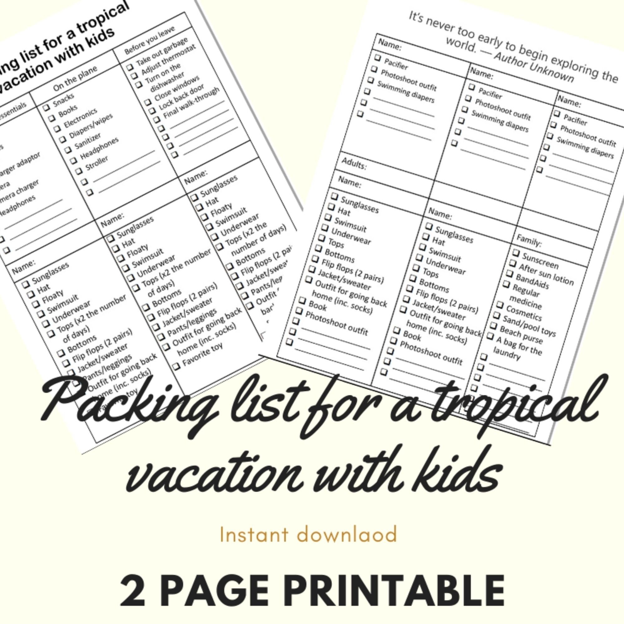 Packing List for Beach Vacation With Kids Etsy