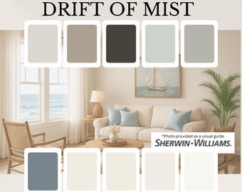 Drift of Mist Sherwin-Williams Whole House Paint Palette – Soft Coastal Neutrals & Beach-Inspired Blues (Digital PDF)