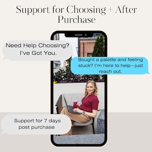 Image showing buyer messages asking for help selecting the right Sherwin-Williams palette, and getting follow-up support after purchase. Highlights personalized design help included with each paint palette.