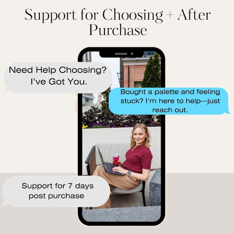 Image showing buyer messages asking for help selecting the right Sherwin-Williams palette, and getting follow-up support after purchase. Highlights personalized design help included with each paint palette.