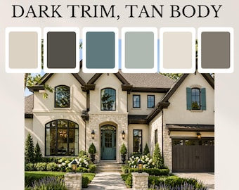 Esquema de pintura exterior de Sherwin-Williams, color tostado con detalles oscuros (descarga digital en PDF)