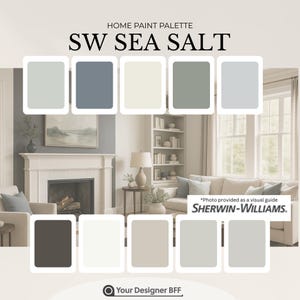 Sea Salt Sherwin Williams SW 6204, Modern Coastal Paint Scheme, Interior Design Paint Scheme, Color Palette, Popular Paint Color
