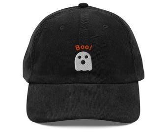 ¡Buu! Gorra clásica de pana vintage con bordado de fantasmas